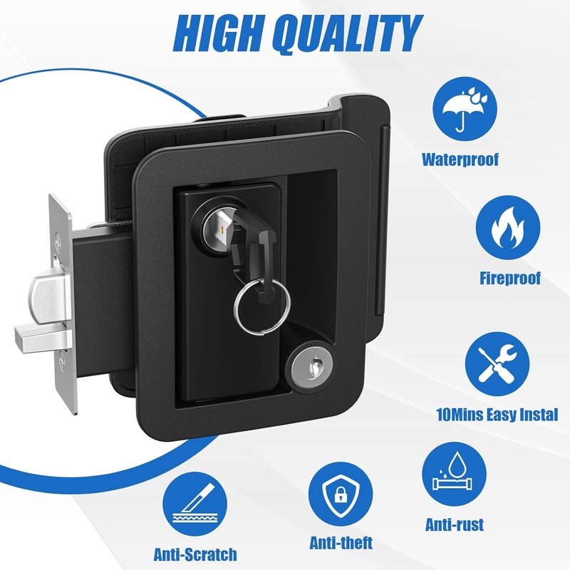 Marvelity Upgraded RV Door Lock Replacement, Black RV Door Latch with Paddle Deadbolt, Fit 3.55" x 2.68" Lock Hole, Black Nylon Material Door Lock with 2 Keys for Cargo Hauler Travel Trailer - Image 3